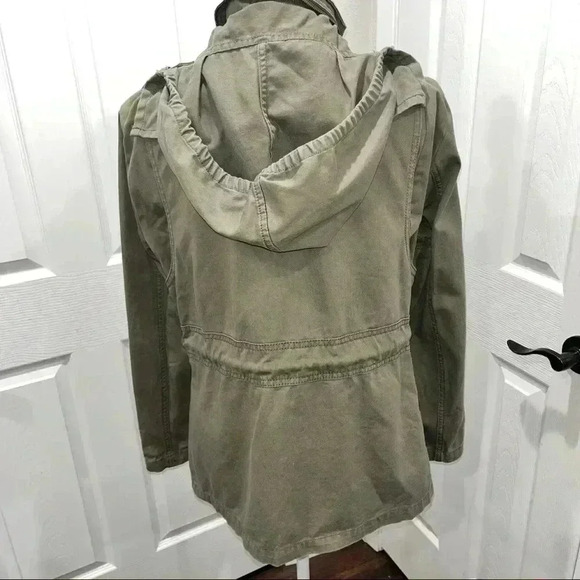 I HEART RONSON Military style utility jacket NWOT tie waist hooded olive - Picture 6 of 16